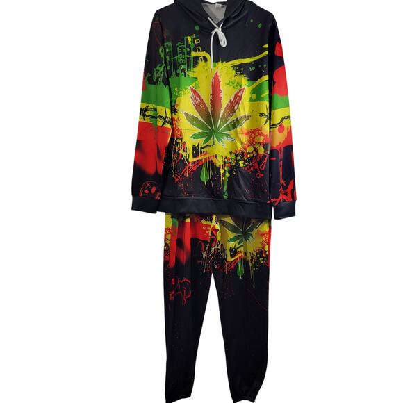 No Brand Other - Men's 2 Piece Black Colorful Jogging Set Size M 111225-1237